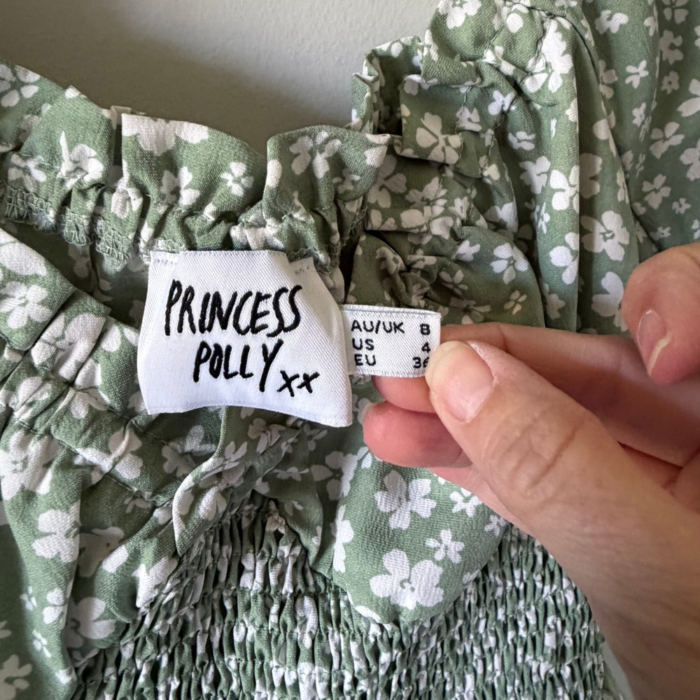 Princess Polly Green Floral Smocked Dress Puff Sleeve Milkmaid Cottagecore 4 - Picture 11 of 13